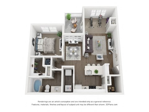 Floor plan for 1 bed, 1 bath, 878 sqft